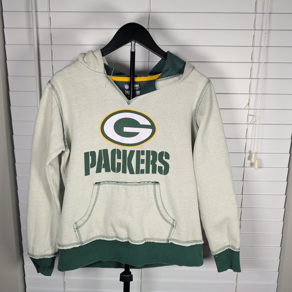 NFL Team Apparel Green Bay Packers Hoodie Women Medium Oatmeal Green Excellent